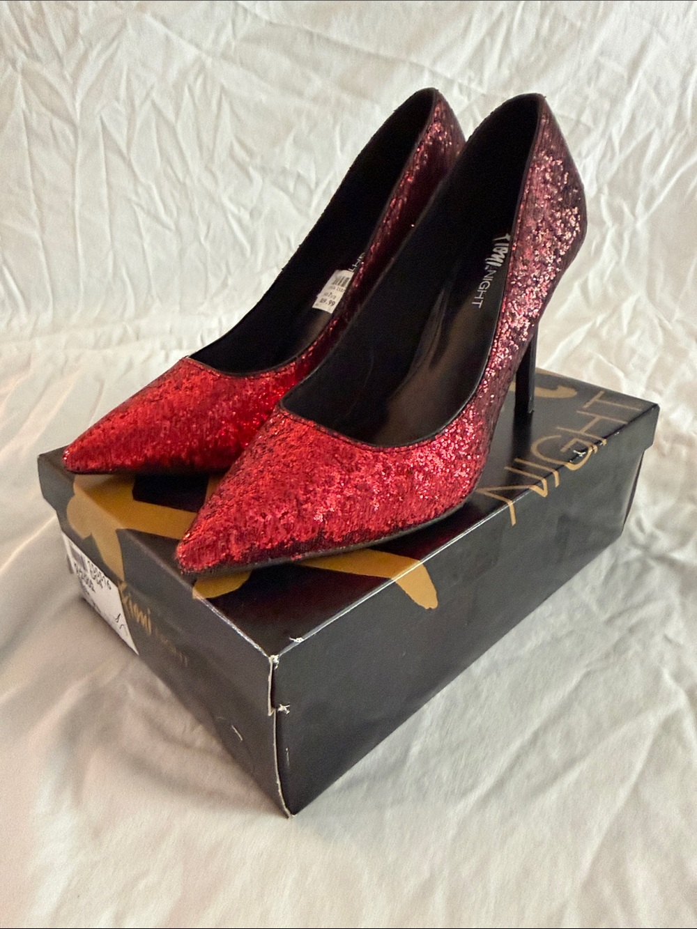 FIONI Clothing Red Glitter Pointed Stiletto Heels